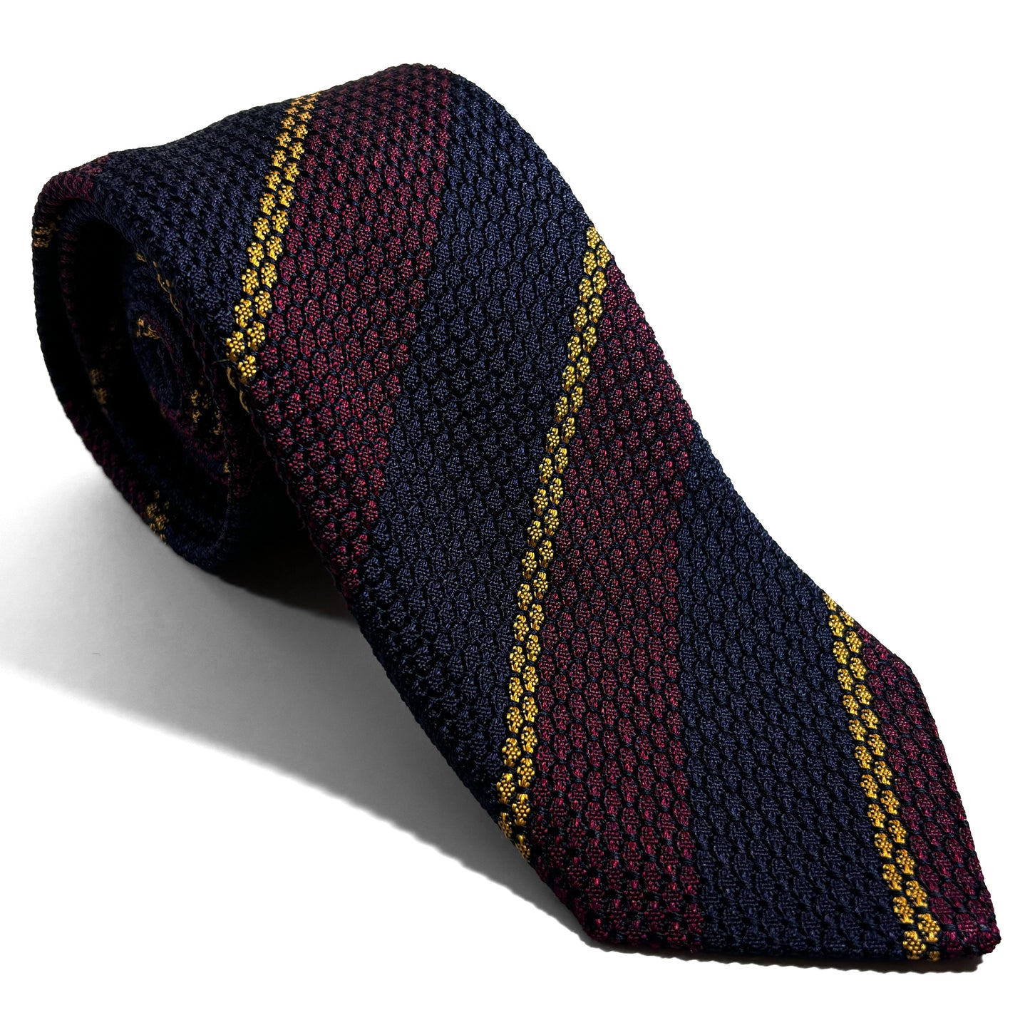 Navy Blue & Burgundy Striped Silk Grenadine Tie (Garza Grossa)-0