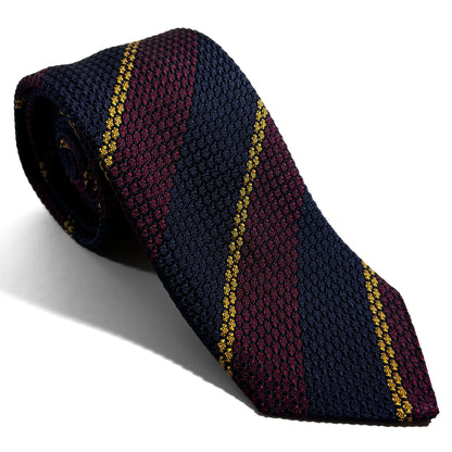 Navy Blue & Burgundy Striped Silk Grenadine Tie (Garza Grossa)-0