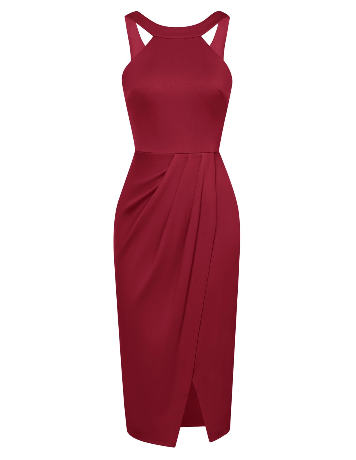 GRACE KARIN Women's Halter Neck Dresses Sexy Sleeveless Bodycon Slit Cocktail Midi Sheath Party Dressess,A-Red,XL