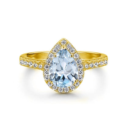 SISGEM Aquamarine Engagement Ring with Natural Diamond,10k Gold 1.0 Carat Pear Cut Natural Aquamarine Rings Engagement Wedding Anniversary Promise Bridal Bands Free Engraved