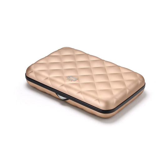 ÖGON -DESIGNS- Lady Case Women’s aluminum wallet - Quilted metal purse - RFID Blocking card holder - Strong metal lock - Rose Gold