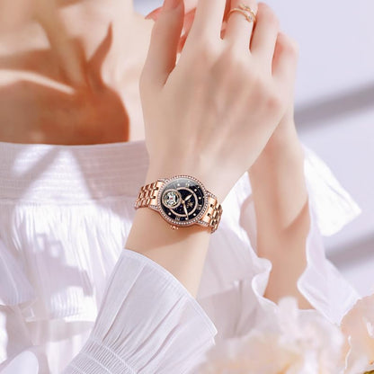 OLEVS Women’s Watch Automatic Diamond Tourbillon Luxury Fashion Stainless Steel Waterproof Luminous Wrist Watches for Ladies Gift Rose Gold/Starry Sky Blue/Silver