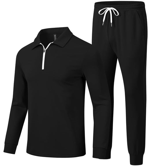 MoFiz Men's Tracksuit Sweat Suits Sets Track Suits 1/4 Zip Long Sleeve Jogging Sets Solid Pants Casual Outfits (Black,Large)