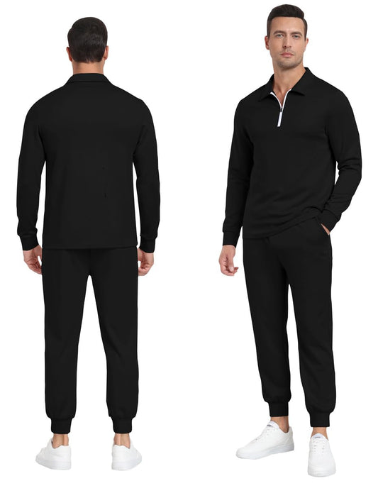 MoFiz Men's Tracksuit Sweat Suits Sets Track Suits 1/4 Zip Long Sleeve Jogging Sets Solid Pants Casual Outfits (Black,Large)