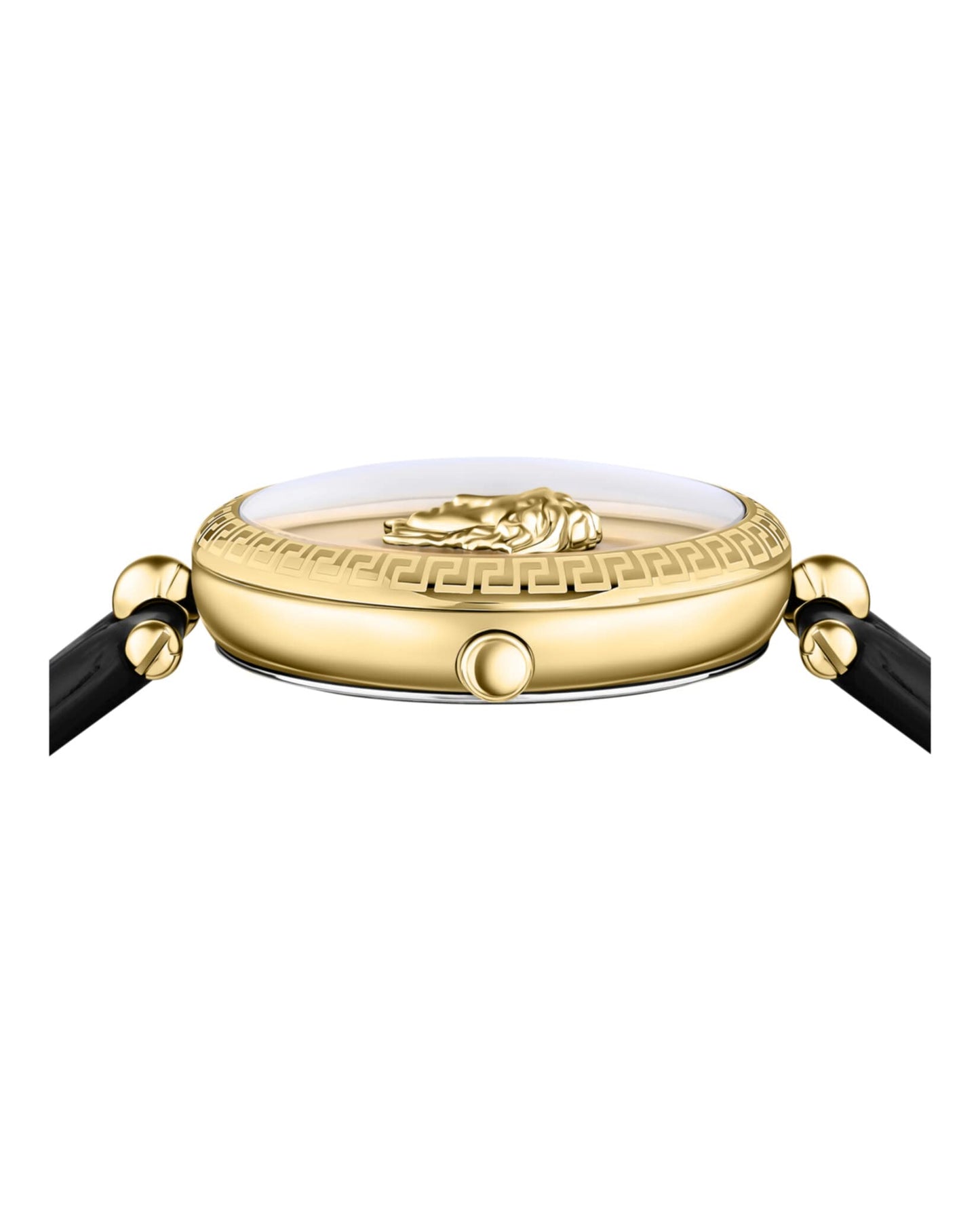 Versace Palazzo Empire Collection Luxury Womens Watch Timepieces with a Black Strap and Dial Featuring a Gold Case