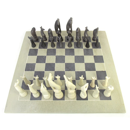 Hand Carved Soapstone Maasai Chess Set - 14" Board - Smolart