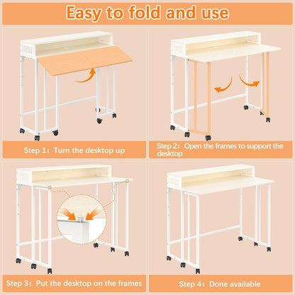 Folding Desk with Wheels and Storage for Small Spaces-4