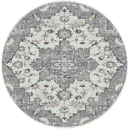 7' Gray Medallion Power Loom Round Rug-1