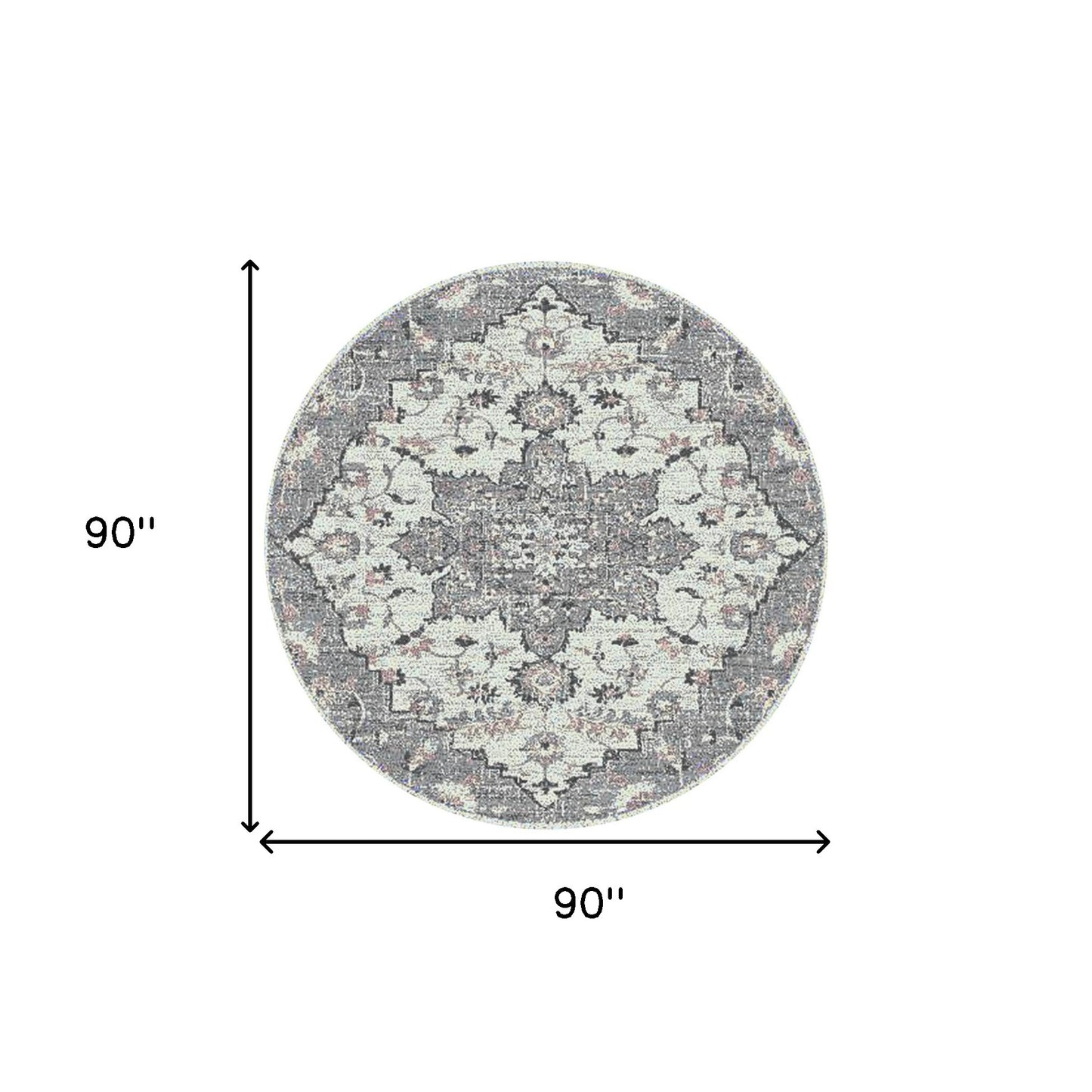 7' Gray Medallion Power Loom Round Rug-2
