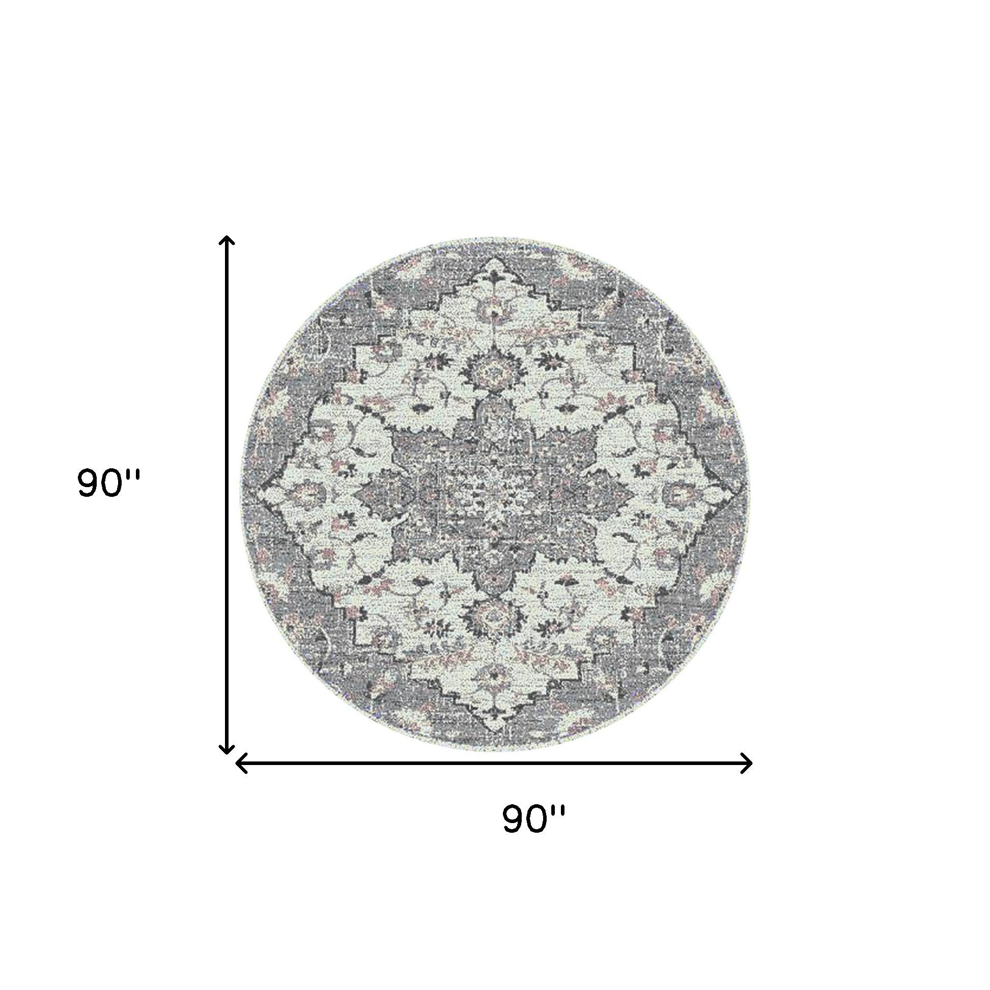 7' Gray Medallion Power Loom Round Rug-2