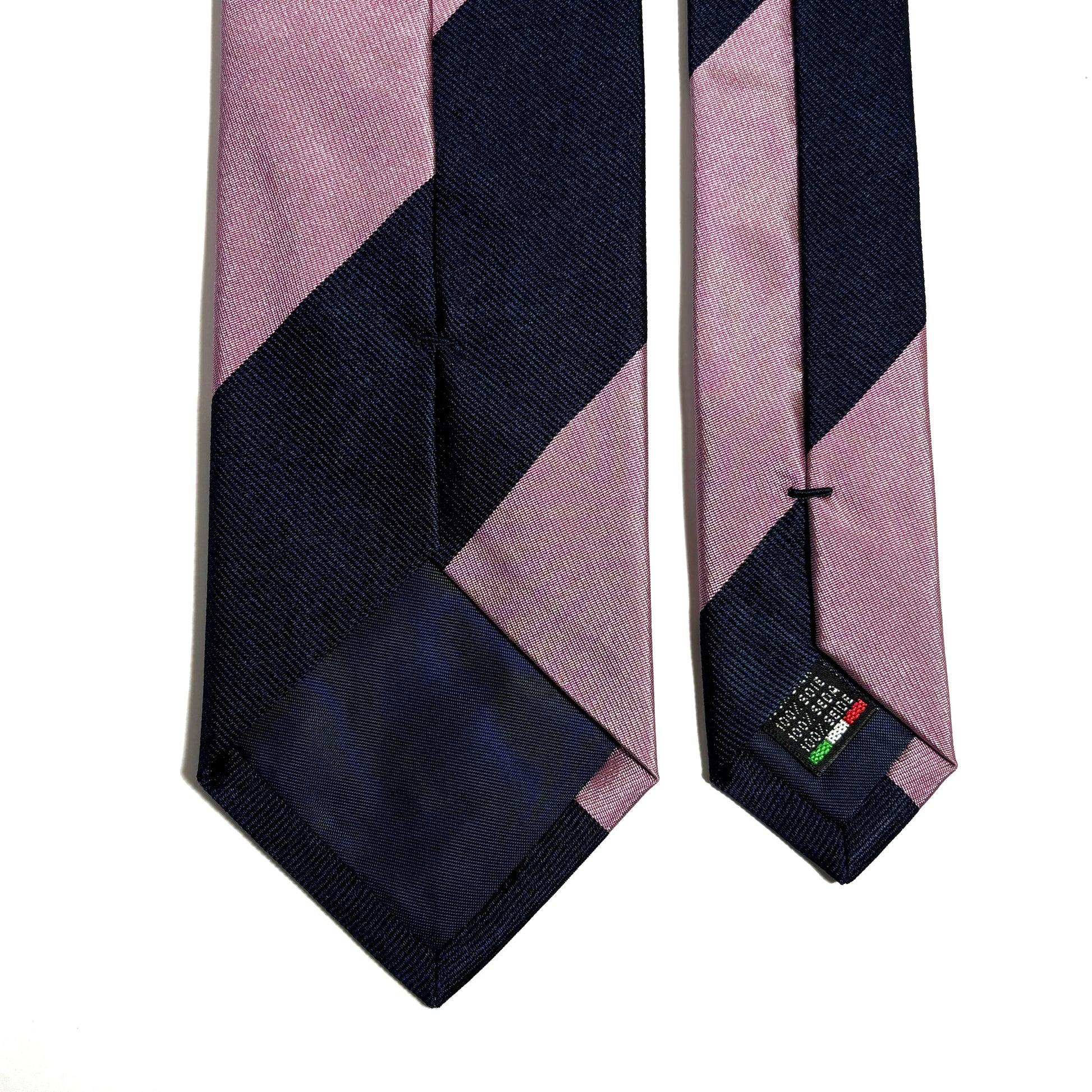 Navy Blue & Pink Block Striped Silk Repp Tie-3