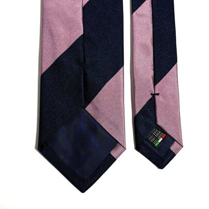 Navy Blue & Pink Block Striped Silk Repp Tie-3