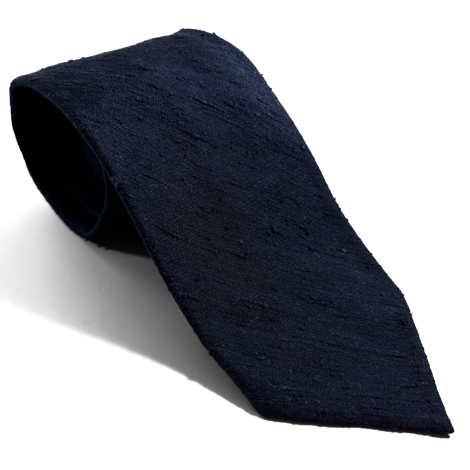Untipped Navy Blue Silk Shantung Tie-0