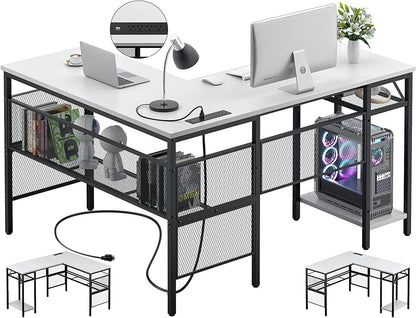 Modern L-Shaped Desk with Power & Storage-1