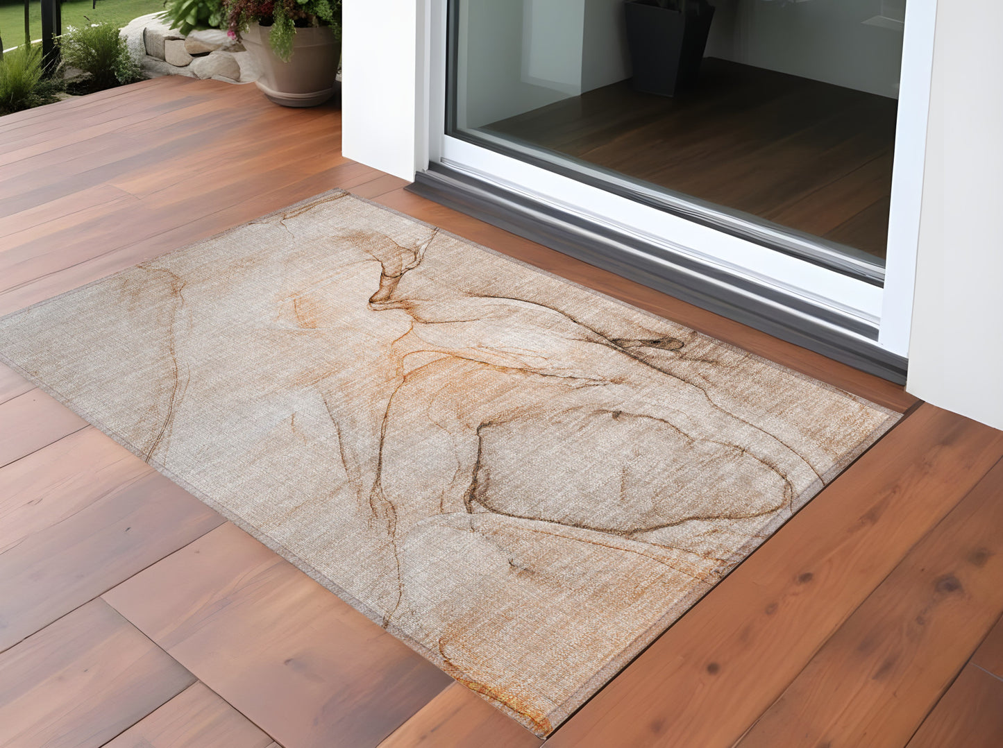 3' X 5' Gray and Orange Abstract Washable Non Skid Indoor Outdoor Area Rug-0