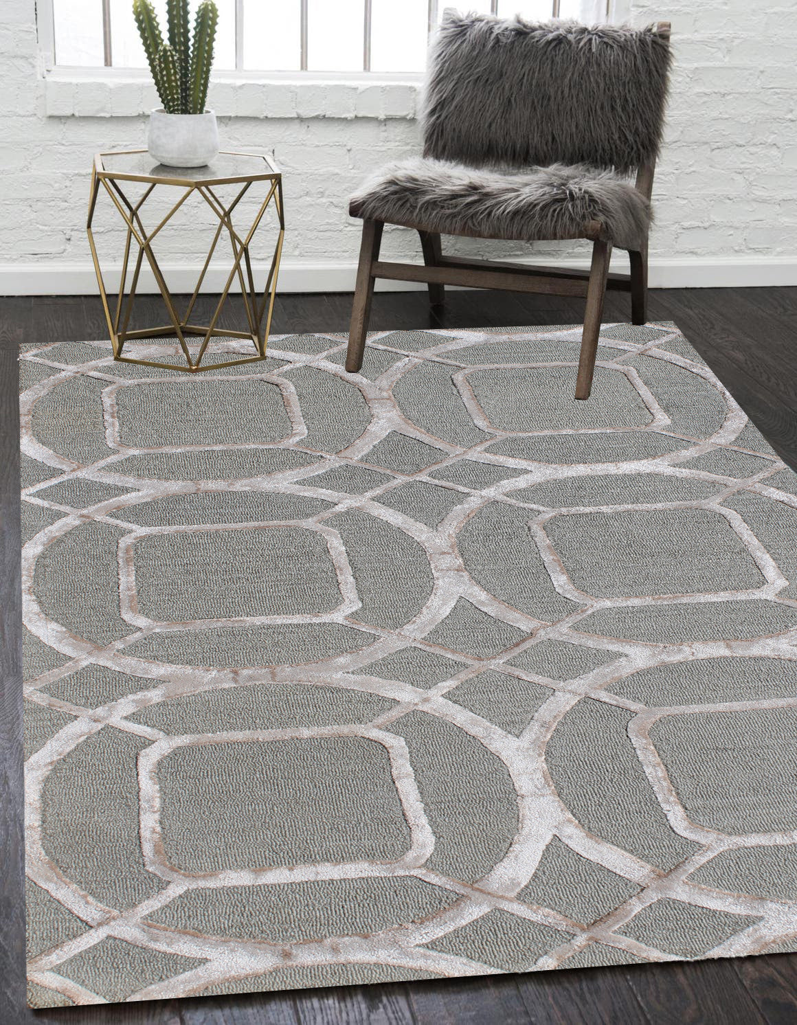 5' X 8' Gray and Light Gray Abstract Geometric Hand Tufted Area Rug-7