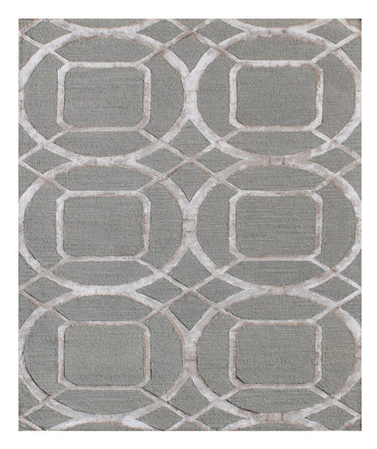 5' X 8' Gray and Light Gray Abstract Geometric Hand Tufted Area Rug-1