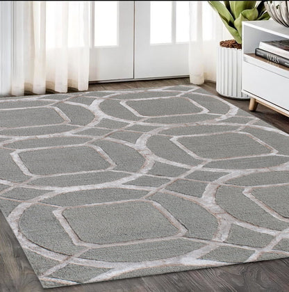 5' X 8' Gray and Light Gray Abstract Geometric Hand Tufted Area Rug-0