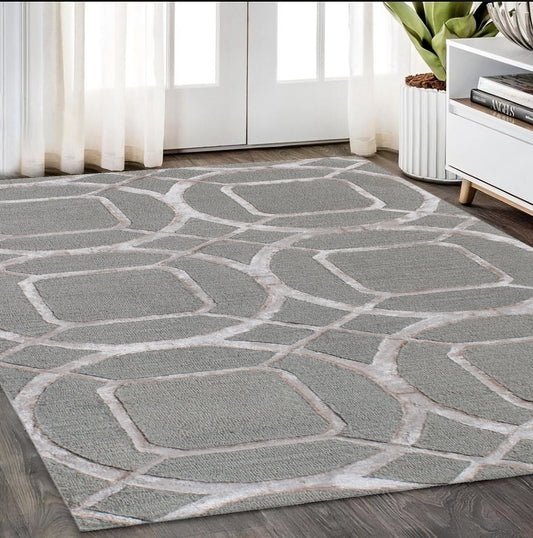 5' X 8' Gray and Light Gray Abstract Geometric Hand Tufted Area Rug-0