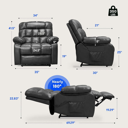 Dual OKIN Motor Power Lift Recliner Chair for Elderly, Electric Lay Flat Recliner W/Massage & Heat, Faux Leather Reclining Sofa W/Usb Ports for Living Room Bedroom, Black(Xl51)-1