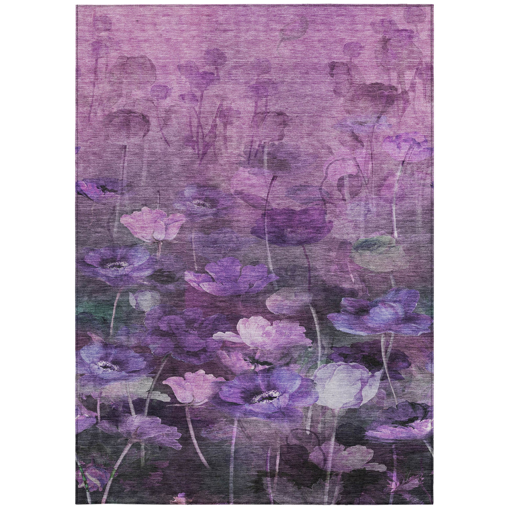 5' X 8' Purple Eggplant And Lavender Floral Washable Indoor Outdoor Area Rug-4