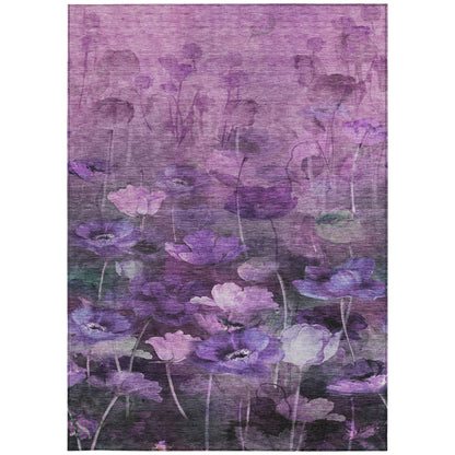 5' X 8' Purple Eggplant And Lavender Floral Washable Indoor Outdoor Area Rug-4