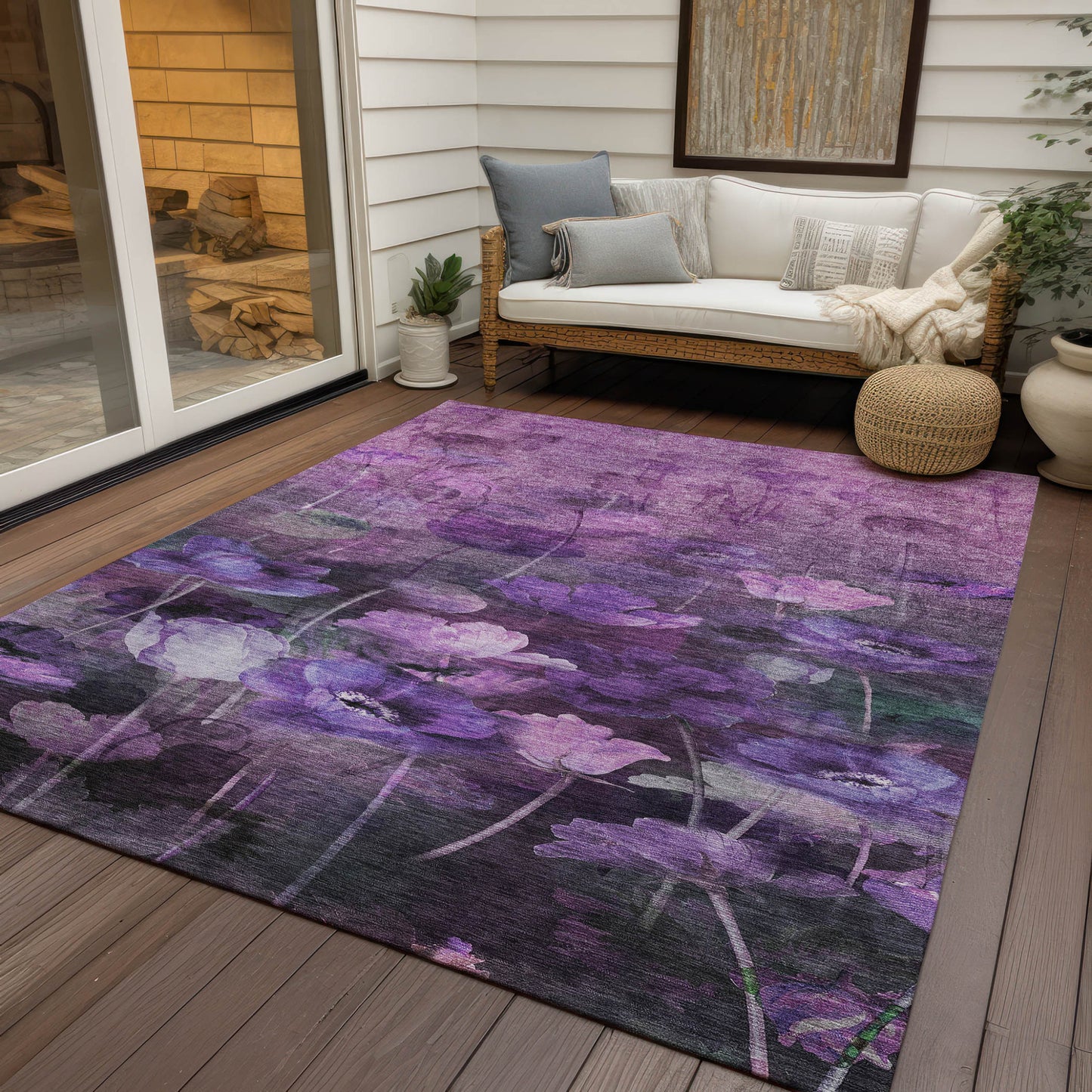 5' X 8' Purple Eggplant And Lavender Floral Washable Indoor Outdoor Area Rug-5