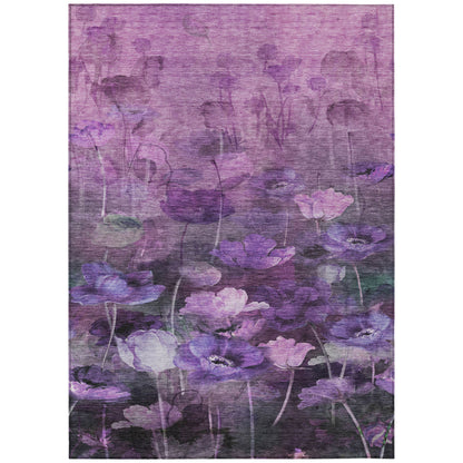 5' X 8' Purple Eggplant And Lavender Floral Washable Indoor Outdoor Area Rug-1