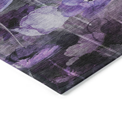 5' X 8' Purple Eggplant And Lavender Floral Washable Indoor Outdoor Area Rug-3