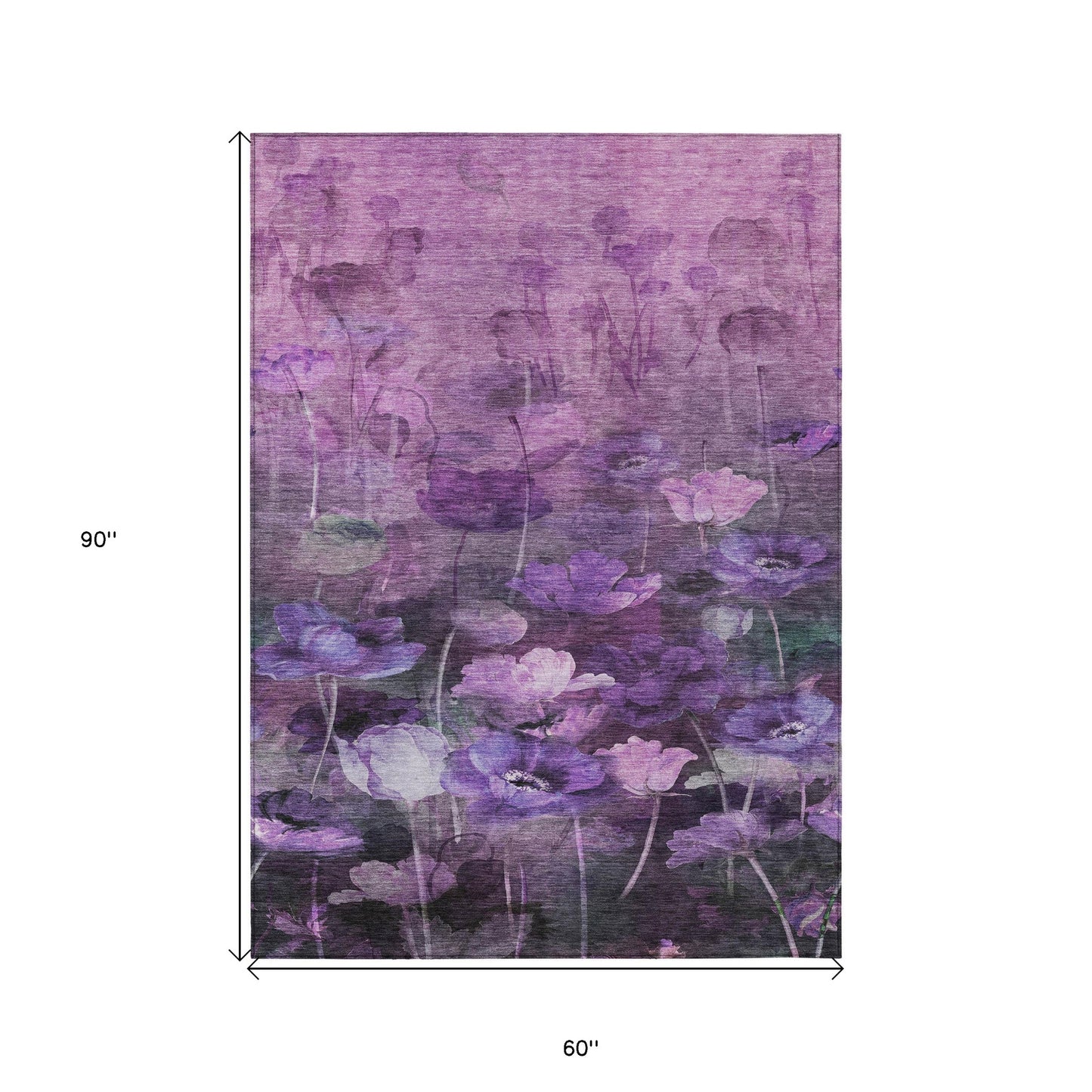 5' X 8' Purple Eggplant And Lavender Floral Washable Indoor Outdoor Area Rug-2