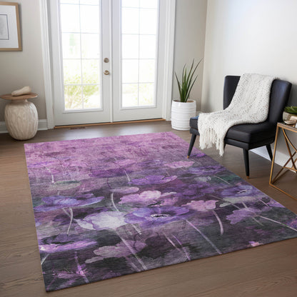 5' X 8' Purple Eggplant And Lavender Floral Washable Indoor Outdoor Area Rug-6