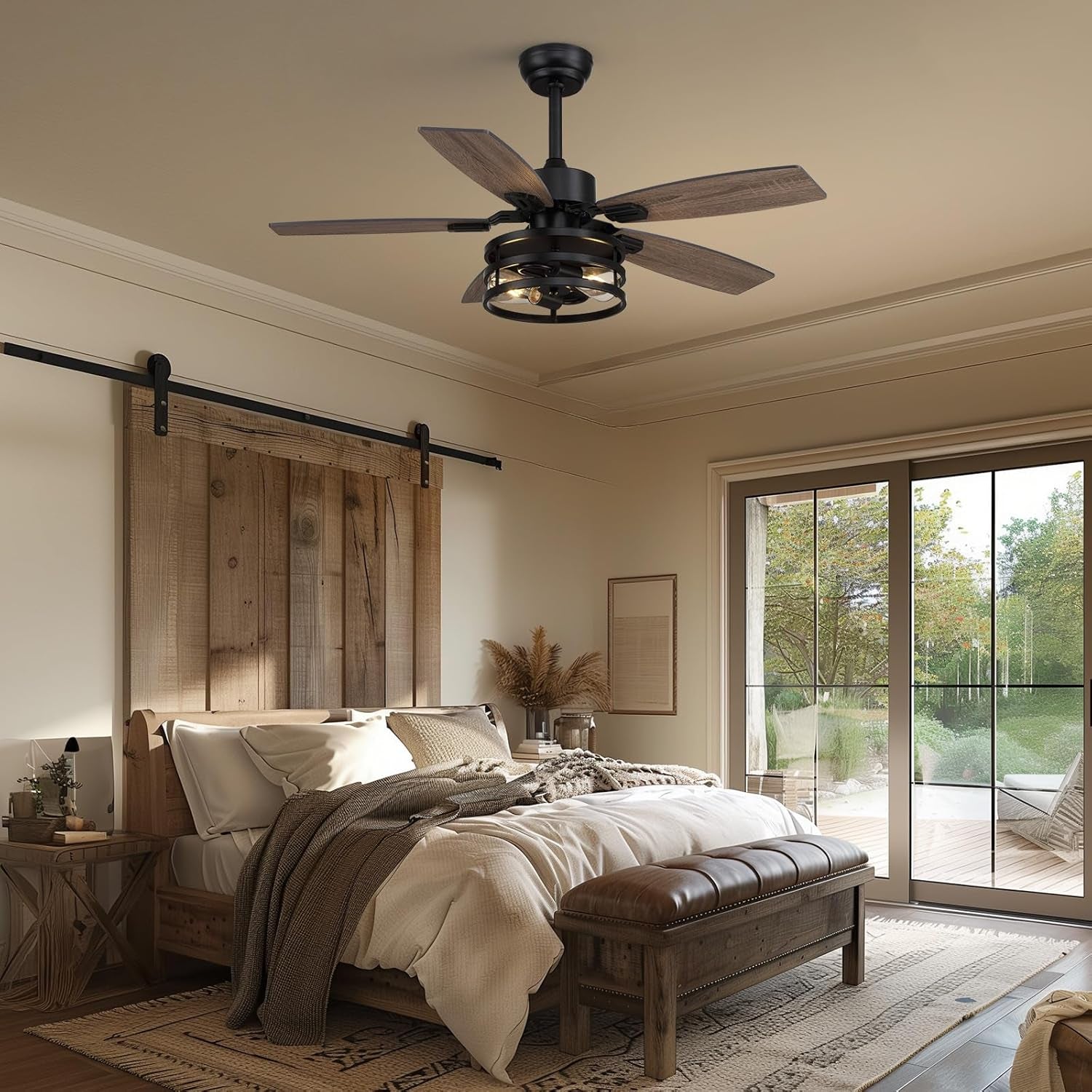 42 Inch Ceiling Fans with Lights and Remote Control, Ceiling Fan for Bedroom Living Room and Patio, Caged Ceiling Fan for Indoor and Outdoor-0