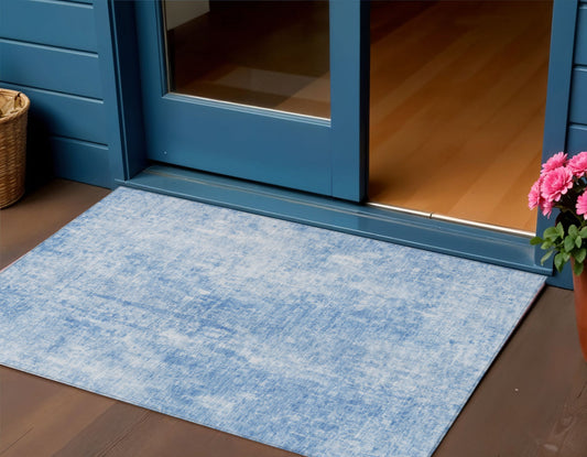 3' X 5' Denim Blue And Ivory Abstract Washable Indoor Outdoor Area Rug-0