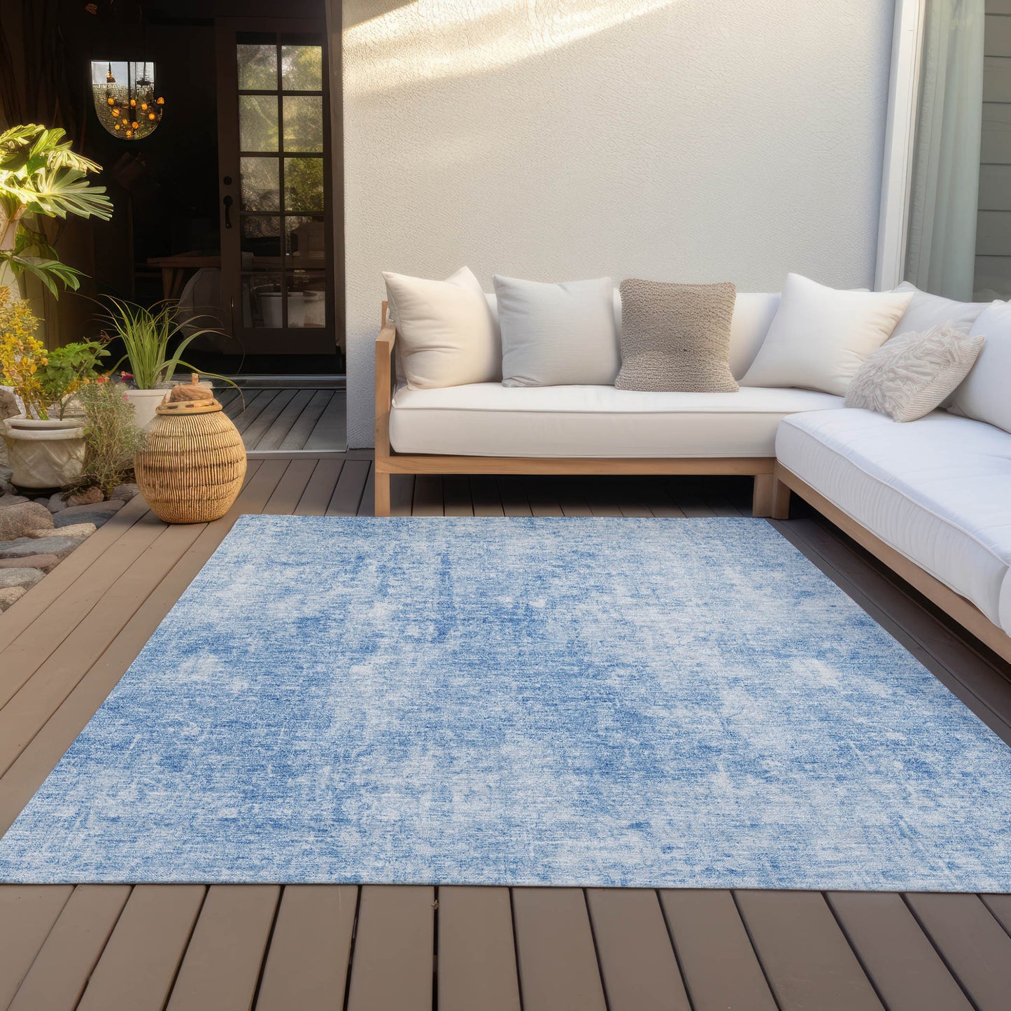 3' X 5' Denim Blue And Ivory Abstract Washable Indoor Outdoor Area Rug-6