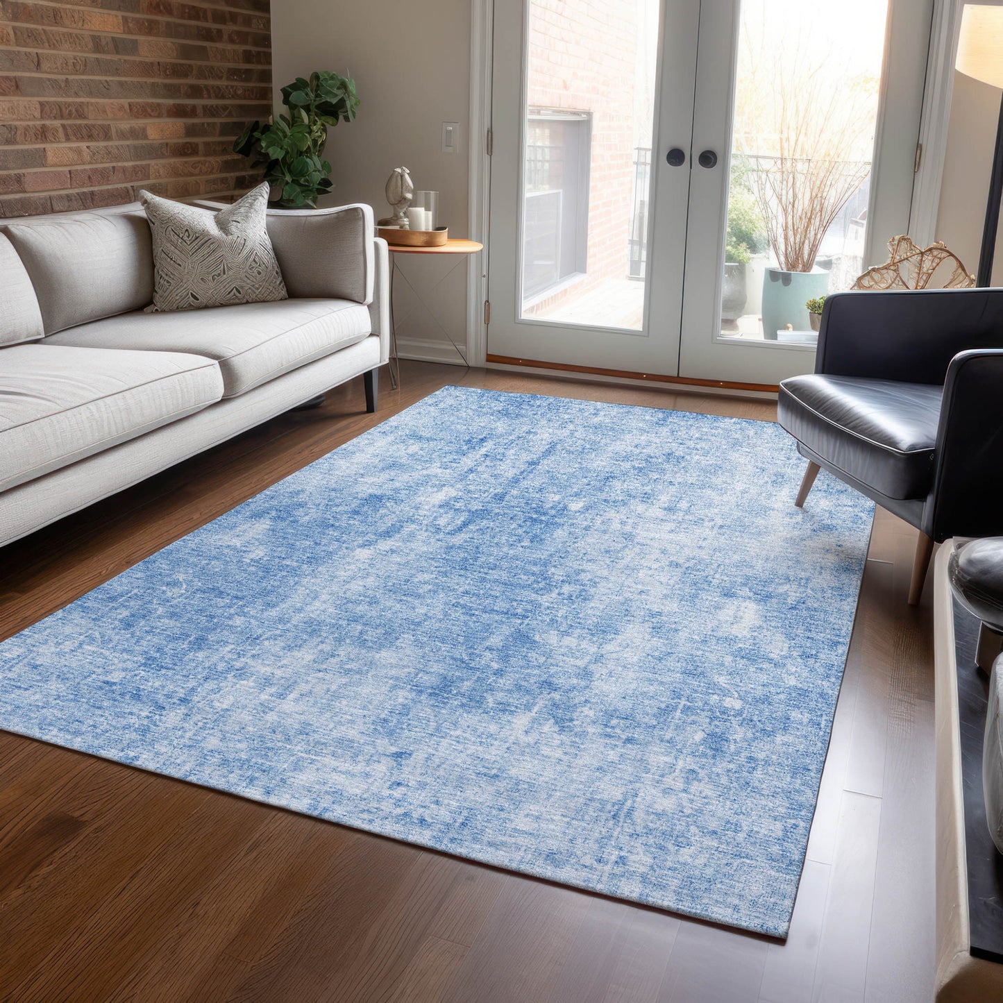 3' X 5' Denim Blue And Ivory Abstract Washable Indoor Outdoor Area Rug-7