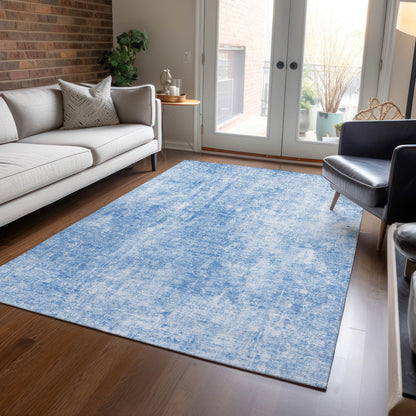 3' X 5' Denim Blue And Ivory Abstract Washable Indoor Outdoor Area Rug-7