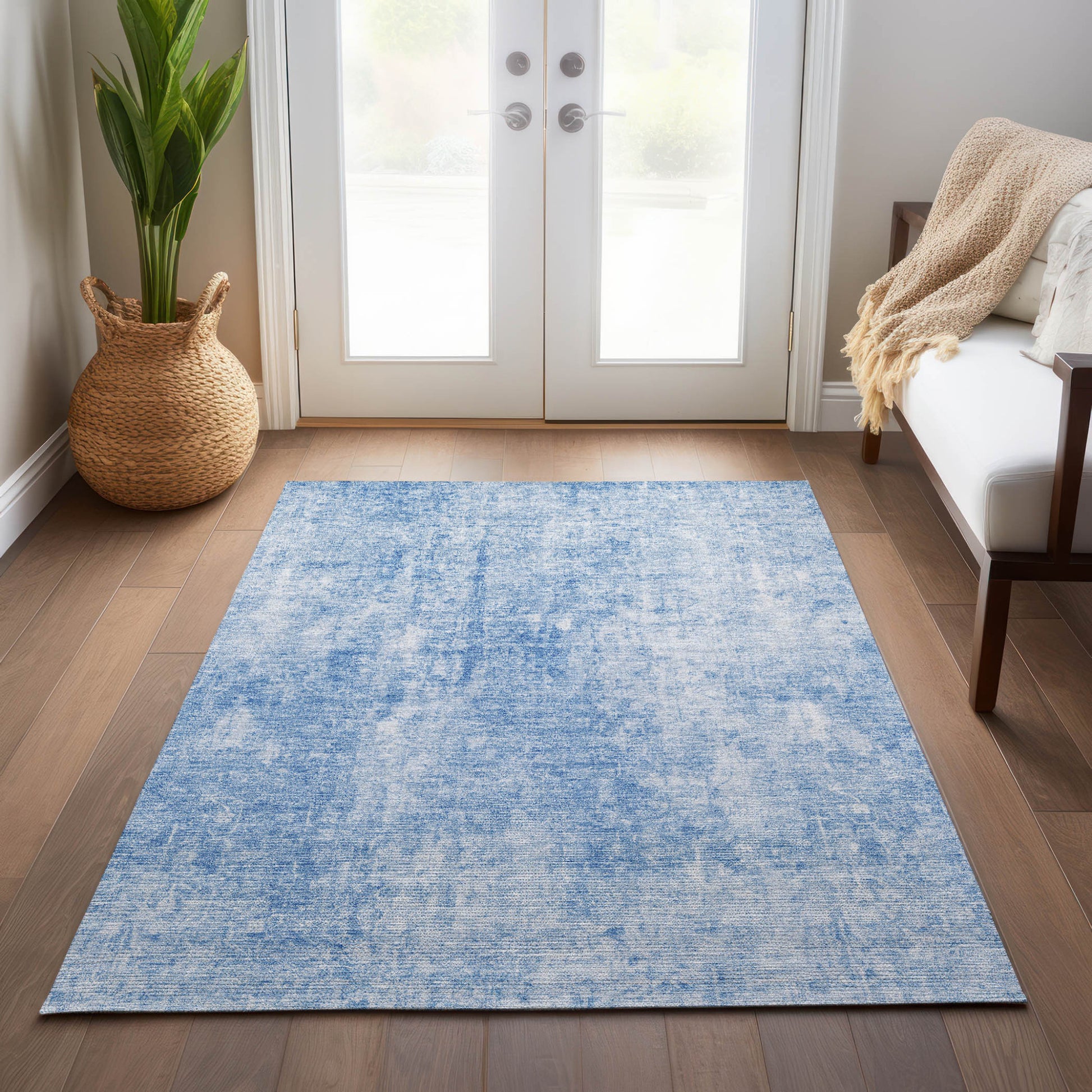 3' X 5' Denim Blue And Ivory Abstract Washable Indoor Outdoor Area Rug-8