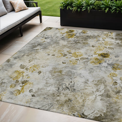 5' X 8' Taupe Ivory And Tan Floral Washable Indoor Outdoor Area Rug-0