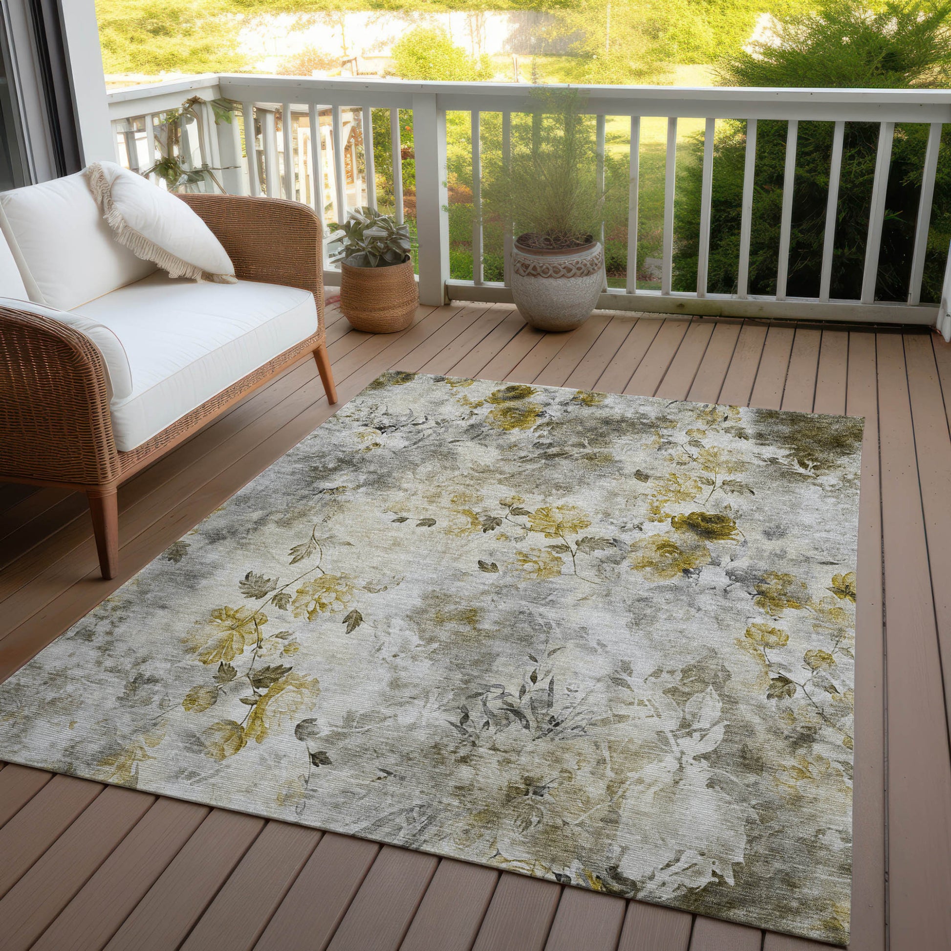 5' X 8' Taupe Ivory And Tan Floral Washable Indoor Outdoor Area Rug-6