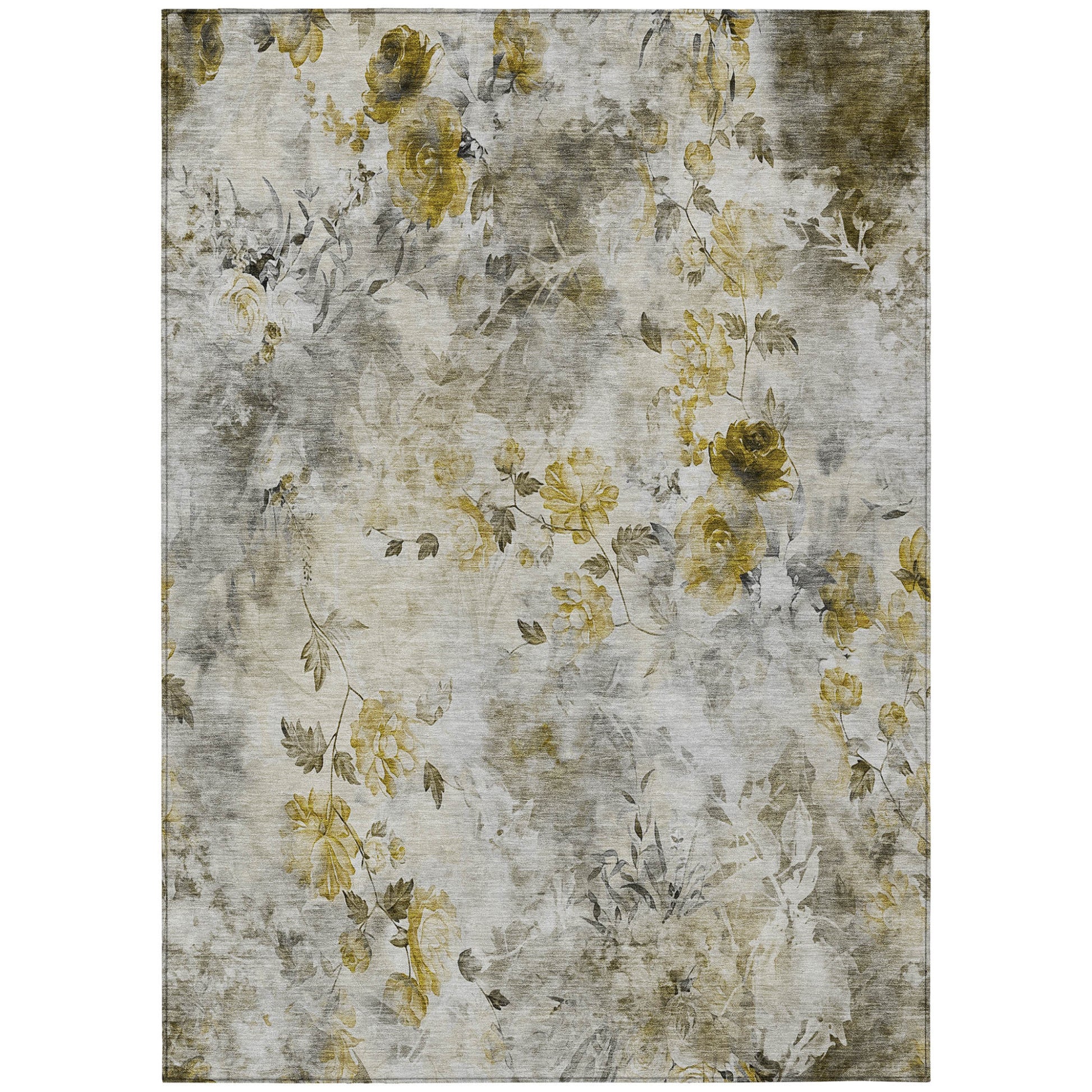 5' X 8' Taupe Ivory And Tan Floral Washable Indoor Outdoor Area Rug-1