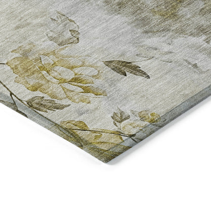 5' X 8' Taupe Ivory And Tan Floral Washable Indoor Outdoor Area Rug-3