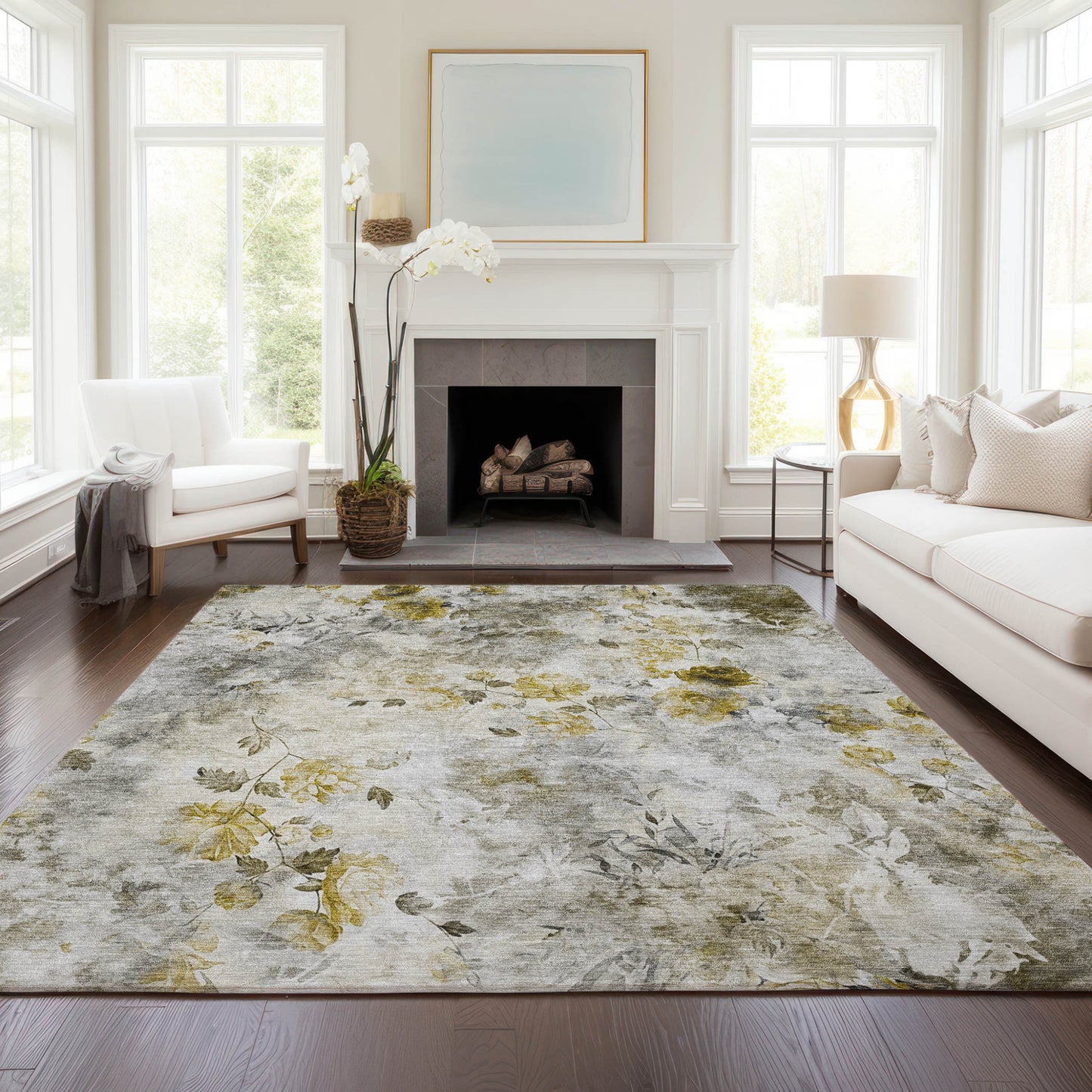 5' X 8' Taupe Ivory And Tan Floral Washable Indoor Outdoor Area Rug-7