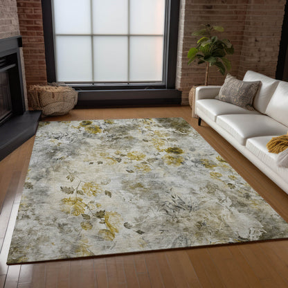 5' X 8' Taupe Ivory And Tan Floral Washable Indoor Outdoor Area Rug-8