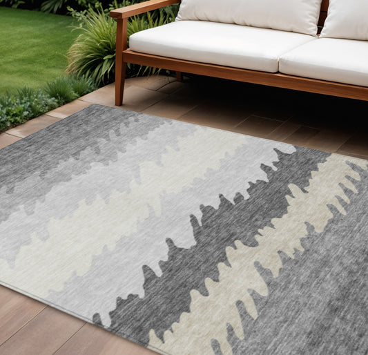 10' X 14' Gray Silver And Charcoal Striped Washable Indoor Outdoor Area Rug-0