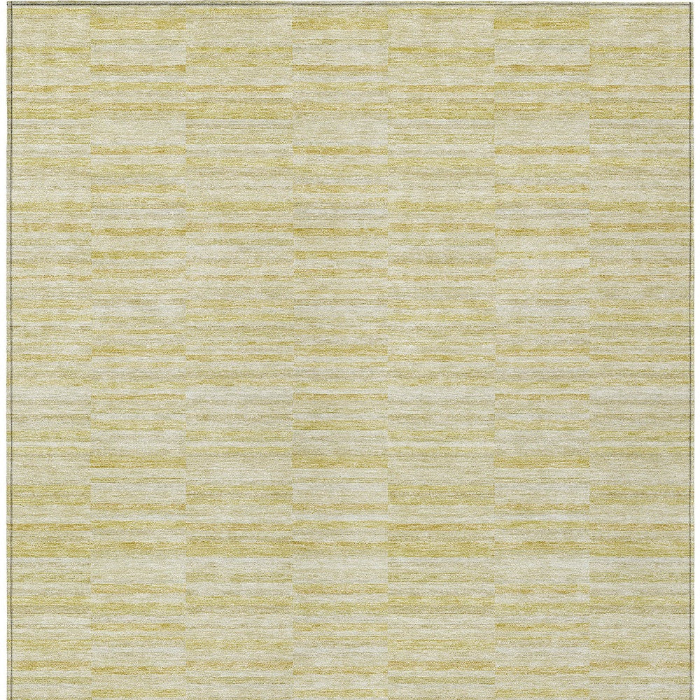 9' X 12' Wheat Gold And Tan Striped Washable Indoor Outdoor Area Rug-6