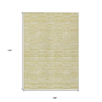 9' X 12' Wheat Gold And Tan Striped Washable Indoor Outdoor Area Rug-2