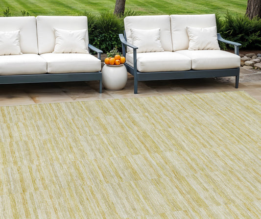 9' X 12' Wheat Gold And Tan Striped Washable Indoor Outdoor Area Rug-0
