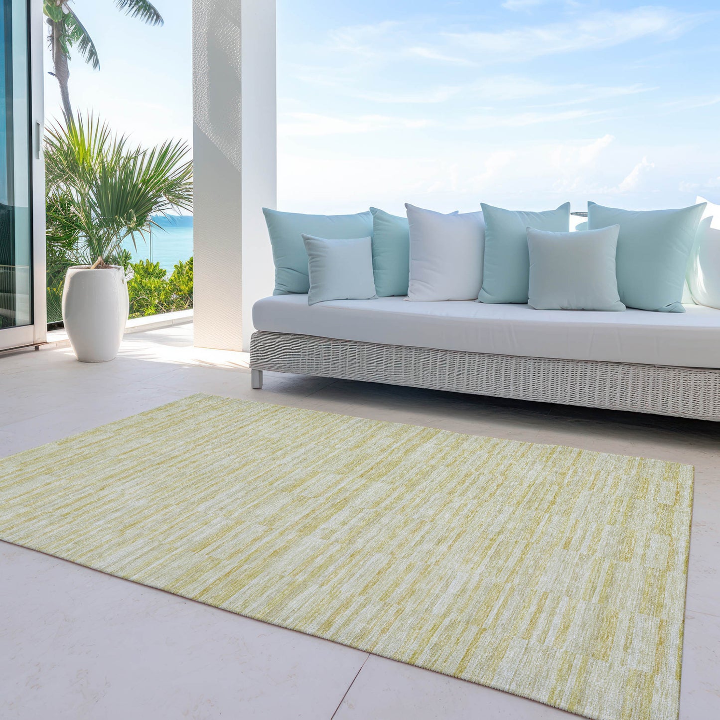 9' X 12' Wheat Gold And Tan Striped Washable Indoor Outdoor Area Rug-7