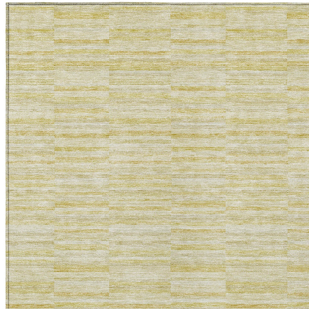 9' X 12' Wheat Gold And Tan Striped Washable Indoor Outdoor Area Rug-5