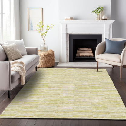 9' X 12' Wheat Gold And Tan Striped Washable Indoor Outdoor Area Rug-8